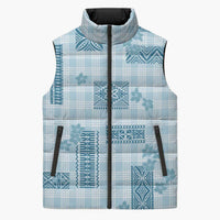 Hawaiian Quilt Tapa On Cold Blue Palaka Motifs Sleeveless Puffer Jacket LT7 Unisex Azure - Polynesian Pride