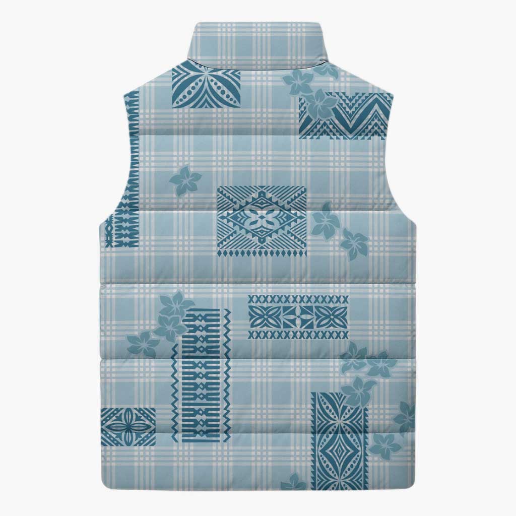 Hawaiian Quilt Tapa On Cold Blue Palaka Motifs Sleeveless Puffer Jacket LT7 - Polynesian Pride