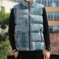 Hawaiian Quilt Tapa On Cold Blue Palaka Motifs Sleeveless Puffer Jacket LT7 - Polynesian Pride