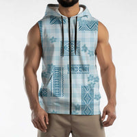 Hawaiian Quilt Tapa On Cold Blue Palaka Motifs Sleeveless Zip Hoodie LT7 - Polynesian Pride