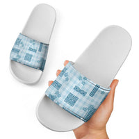 Hawaiian Quilt Tapa On Cold Blue Palaka Motifs Slide Sandals