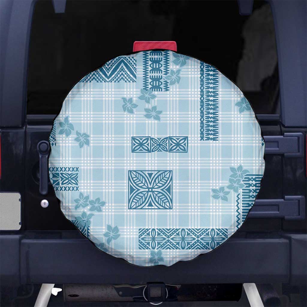 Hawaiian Quilt Tapa On Cold Blue Palaka Motifs Spare Tire Cover LT7 No hole Azure - Polynesian Pride