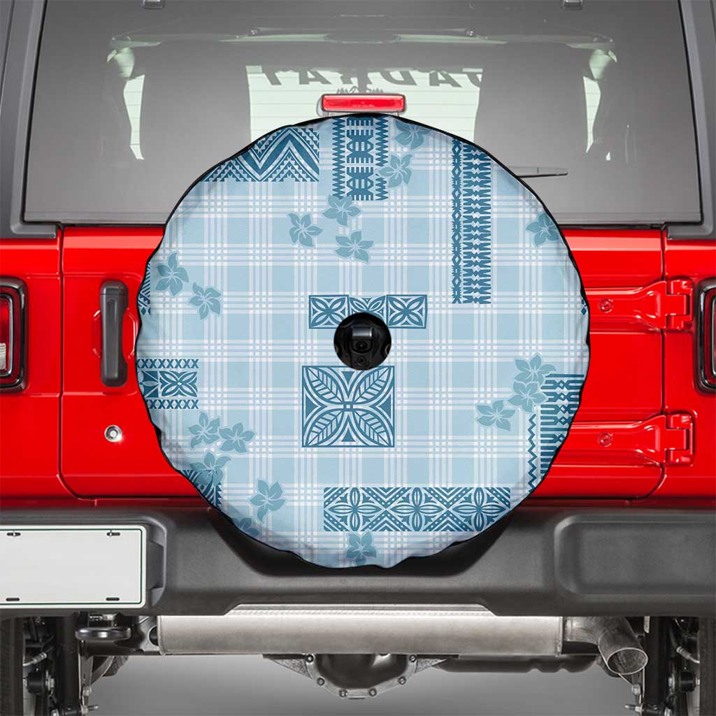 Hawaiian Quilt Tapa On Cold Blue Palaka Motifs Spare Tire Cover LT7 - Polynesian Pride
