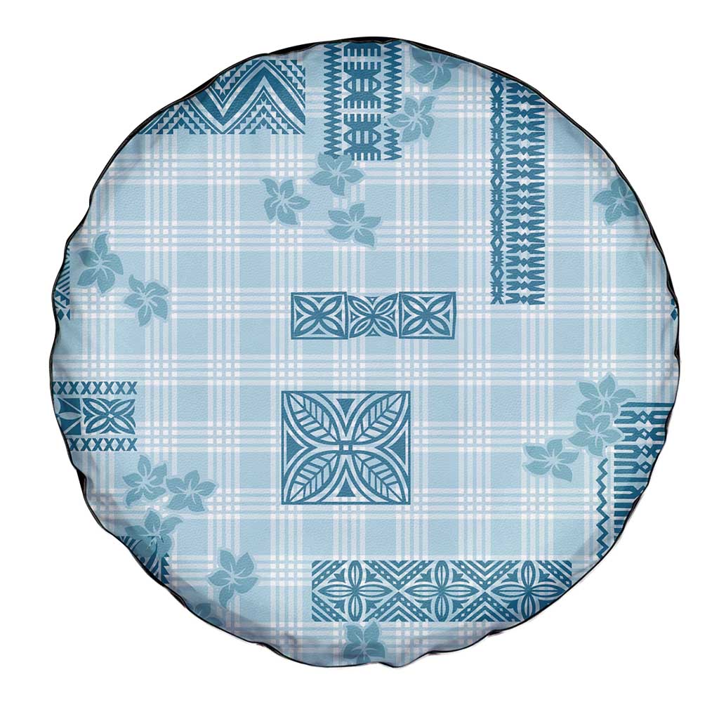 Hawaiian Quilt Tapa On Cold Blue Palaka Motifs Spare Tire Cover LT7 - Polynesian Pride
