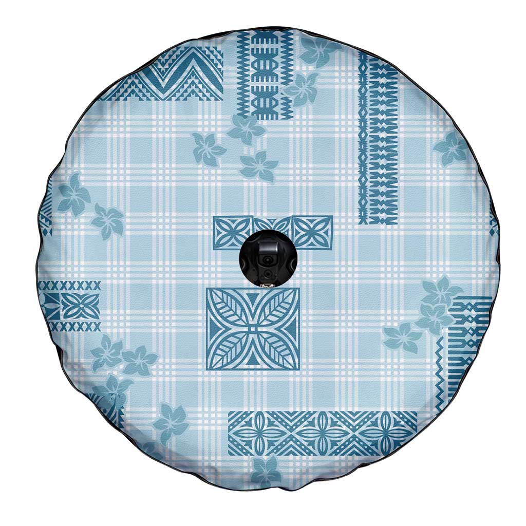 Hawaiian Quilt Tapa On Cold Blue Palaka Motifs Spare Tire Cover LT7 - Polynesian Pride