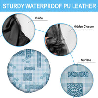 Hawaiian Quilt Tapa On Cold Blue Palaka Motifs Spare Tire Cover LT7 - Polynesian Pride