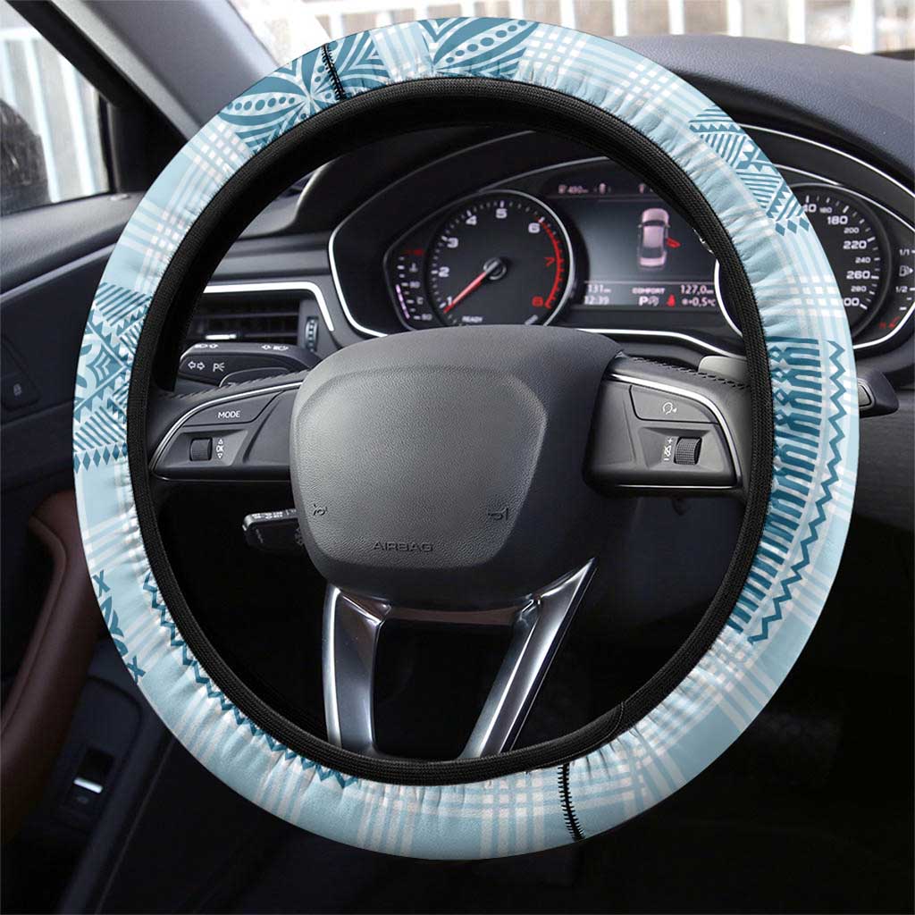 Hawaiian Quilt Tapa On Cold Blue Palaka Motifs Steering Wheel Cover LT7 - Polynesian Pride
