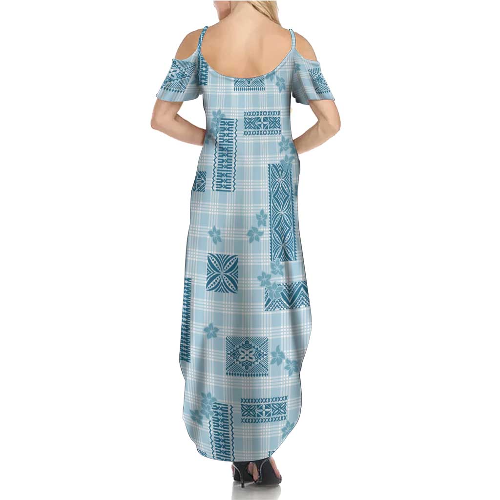 Hawaiian Quilt Tapa On Cold Blue Palaka Motifs Summer Maxi Dress LT7 - Polynesian Pride