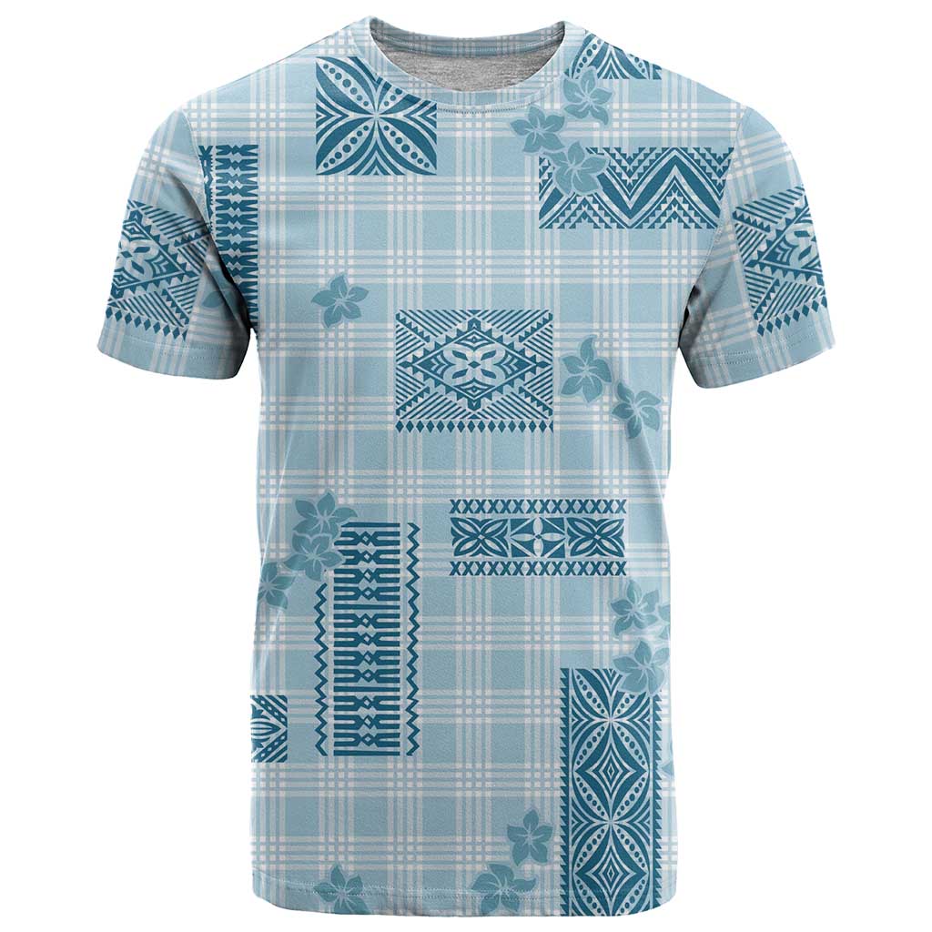 Hawaiian Quilt Tapa On Cold Blue Palaka Motifs T Shirt LT7 Azure - Polynesian Pride