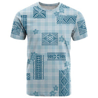 Hawaiian Quilt Tapa On Cold Blue Palaka Motifs T Shirt LT7 Azure - Polynesian Pride
