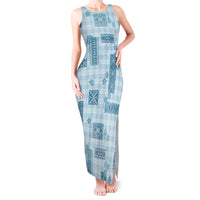 Hawaiian Quilt Tapa On Cold Blue Palaka Motifs Tank Maxi Dress LT7 Women Azure - Polynesian Pride