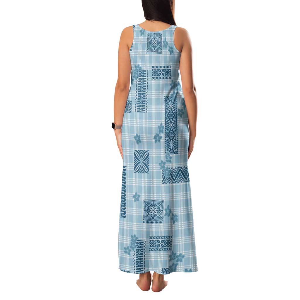 Hawaiian Quilt Tapa On Cold Blue Palaka Motifs Tank Maxi Dress LT7 - Polynesian Pride