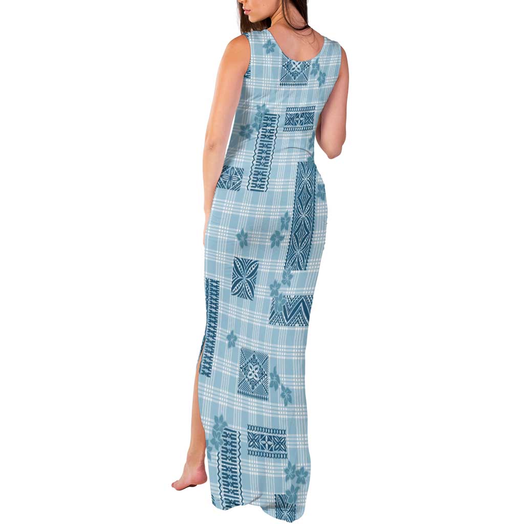 Hawaiian Quilt Tapa On Cold Blue Palaka Motifs Tank Maxi Dress LT7 - Polynesian Pride