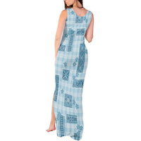 Hawaiian Quilt Tapa On Cold Blue Palaka Motifs Tank Maxi Dress LT7 - Polynesian Pride