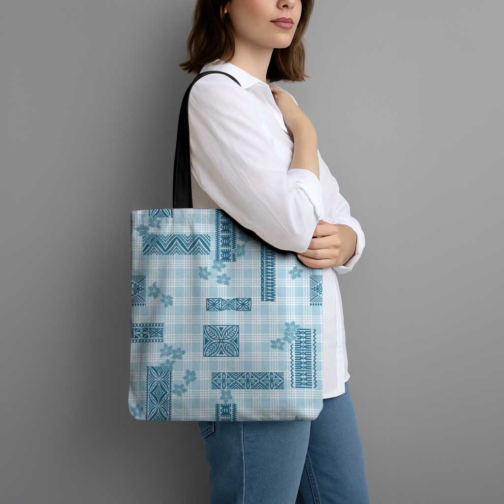 Hawaiian Quilt Tapa On Cold Blue Palaka Motifs Tote Bag LT7 - Polynesian Pride