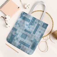 Hawaiian Quilt Tapa On Cold Blue Palaka Motifs Tote Bag LT7 White Strap One Size Azure - Polynesian Pride