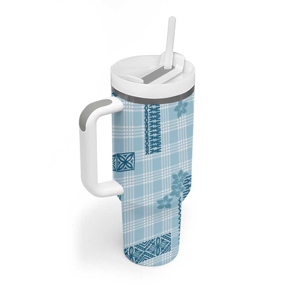 Hawaiian Quilt Tapa On Cold Blue Palaka Motifs Tumbler With Handle LT7 - Polynesian Pride
