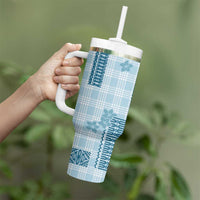 Hawaiian Quilt Tapa On Cold Blue Palaka Motifs Tumbler With Handle LT7 - Polynesian Pride