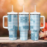 Hawaiian Quilt Tapa On Cold Blue Palaka Motifs Tumbler With Handle LT7 - Polynesian Pride