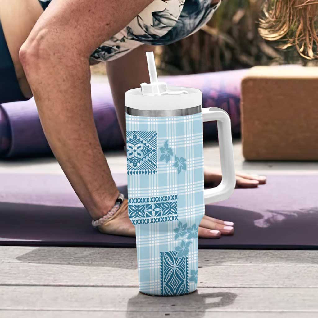 Hawaiian Quilt Tapa On Cold Blue Palaka Motifs Tumbler With Handle LT7 - Polynesian Pride