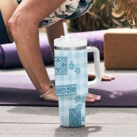 Hawaiian Quilt Tapa On Cold Blue Palaka Motifs Tumbler With Handle LT7 - Polynesian Pride