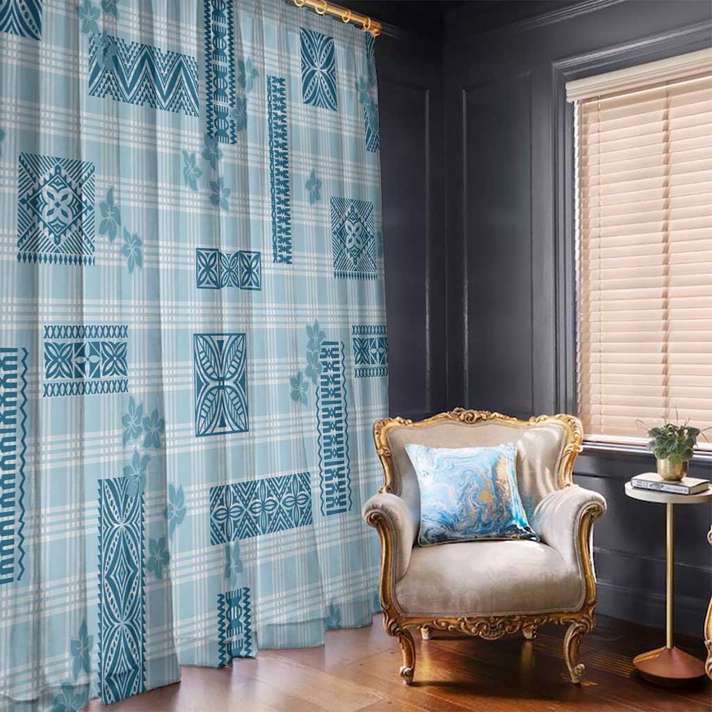 Hawaiian Quilt Tapa On Cold Blue Palaka Motifs Window Curtain LT7 - Polynesian Pride