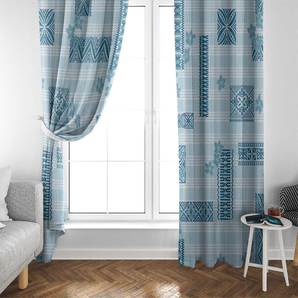 Hawaiian Quilt Tapa On Cold Blue Palaka Motifs Window Curtain LT7 - Polynesian Pride