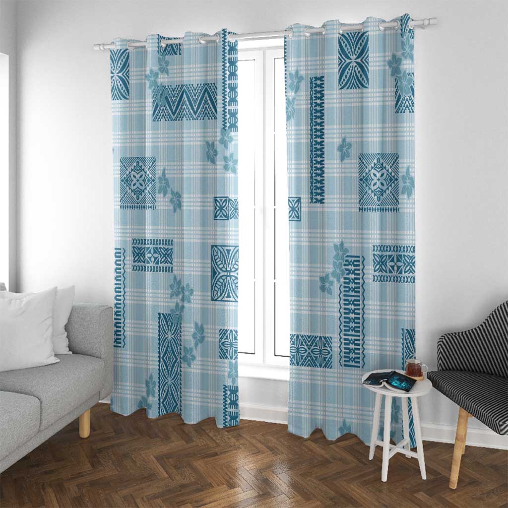 Hawaiian Quilt Tapa On Cold Blue Palaka Motifs Window Curtain LT7 With Grommets Azure - Polynesian Pride