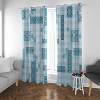 Hawaiian Quilt Tapa On Cold Blue Palaka Motifs Window Curtain LT7 With Grommets Azure - Polynesian Pride