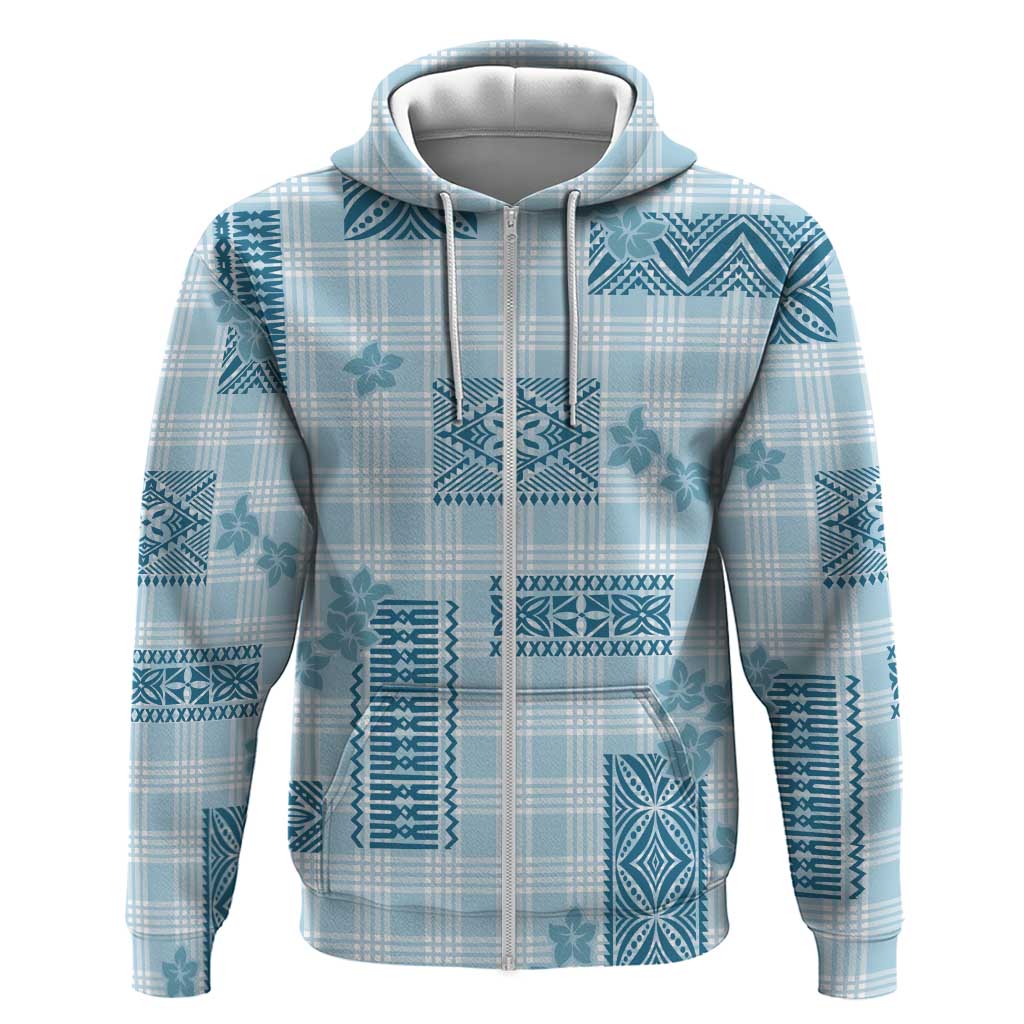 Hawaiian Quilt Tapa On Cold Blue Palaka Motifs Zip Hoodie LT7 Zip Hoodie Azure - Polynesian Pride