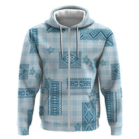 Hawaiian Quilt Tapa On Cold Blue Palaka Motifs Zip Hoodie LT7 Zip Hoodie Azure - Polynesian Pride