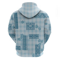 Hawaiian Quilt Tapa On Cold Blue Palaka Motifs Zip Hoodie LT7 - Polynesian Pride