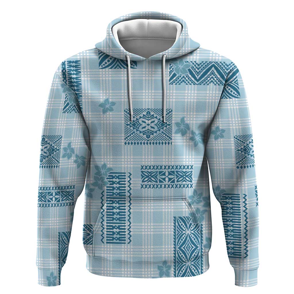 Hawaiian Quilt Tapa On Cold Blue Palaka Motifs Zip Hoodie LT7 Pullover Hoodie Azure - Polynesian Pride