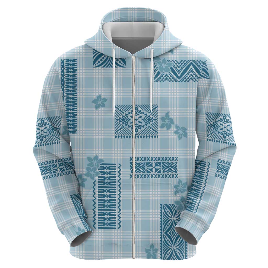 Hawaiian Quilt Tapa On Cold Blue Palaka Motifs Zip Hoodie LT7 - Polynesian Pride