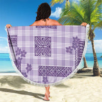 Hawaiian Quilt Tapa On Lilac Palaka Motifs Beach Blanket LT7 - Polynesian Pride