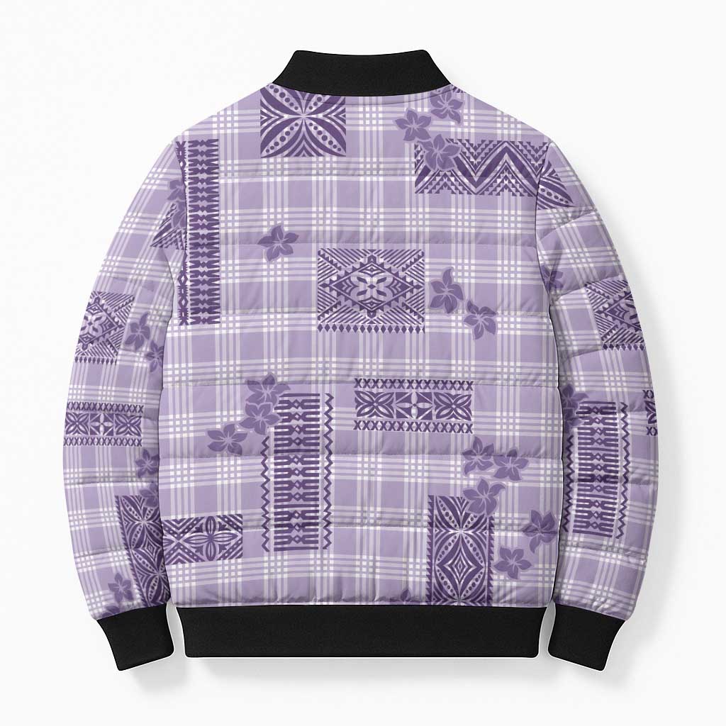 Hawaiian Quilt Tapa On Lilac Palaka Motifs Bomber Puffer Jacket LT7 - Polynesian Pride