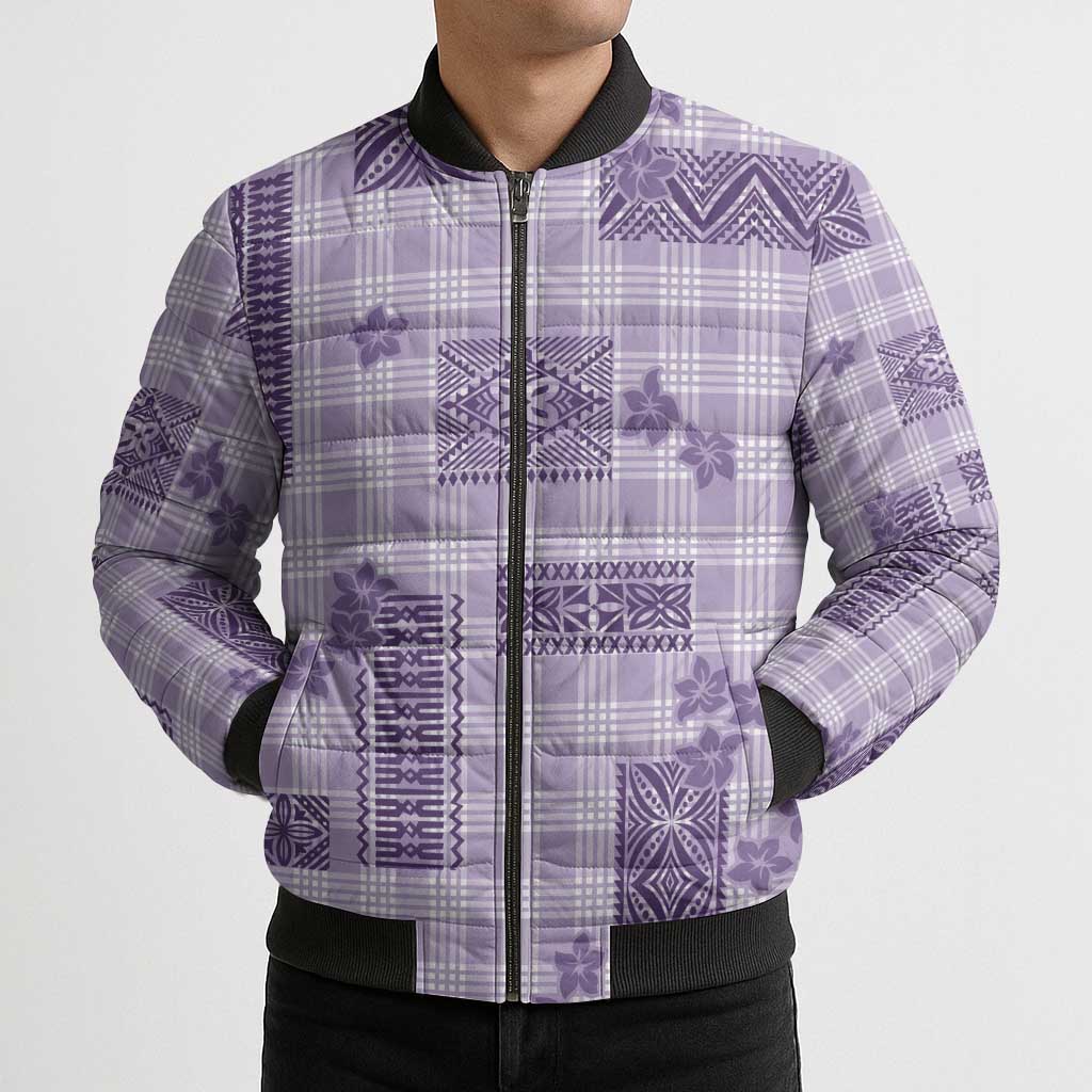 Hawaiian Quilt Tapa On Lilac Palaka Motifs Bomber Puffer Jacket LT7 - Polynesian Pride