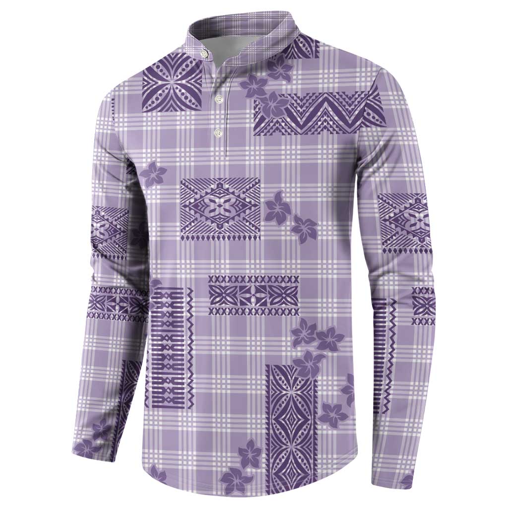 Hawaiian Quilt Tapa On Lilac Palaka Motifs Button Sweatshirt LT7 - Polynesian Pride