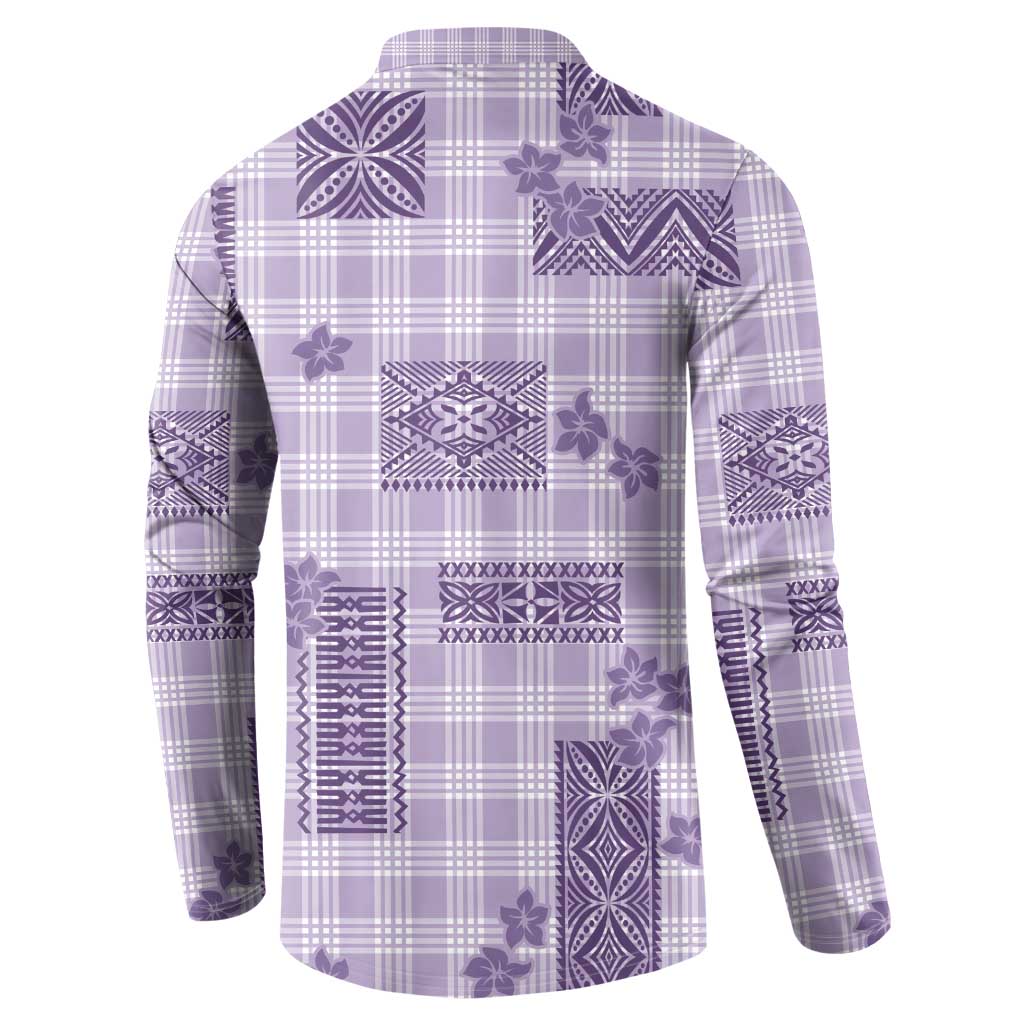 Hawaiian Quilt Tapa On Lilac Palaka Motifs Button Sweatshirt LT7 - Polynesian Pride