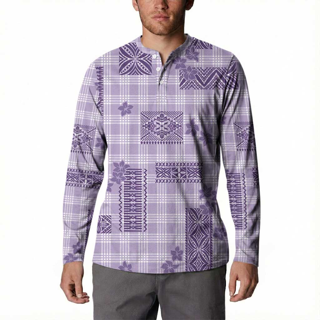 Hawaiian Quilt Tapa On Lilac Palaka Motifs Button Sweatshirt LT7 - Polynesian Pride