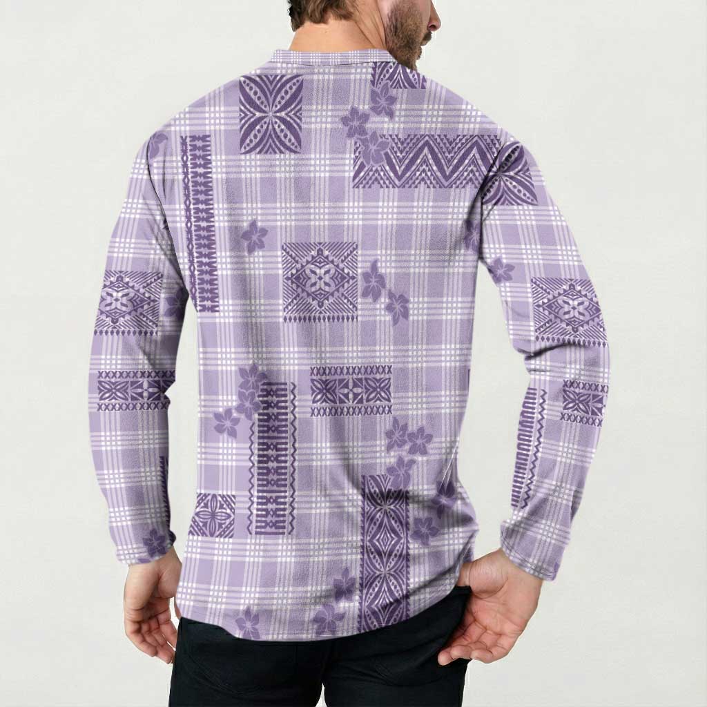 Hawaiian Quilt Tapa On Lilac Palaka Motifs Button Sweatshirt LT7 - Polynesian Pride