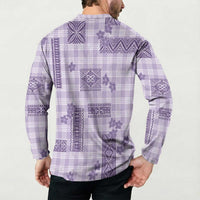 Hawaiian Quilt Tapa On Lilac Palaka Motifs Button Sweatshirt LT7 - Polynesian Pride