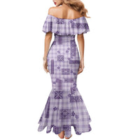 Hawaiian Quilt Tapa On Lilac Palaka Motifs Family Matching Mermaid Dress and Hawaiian Shirt