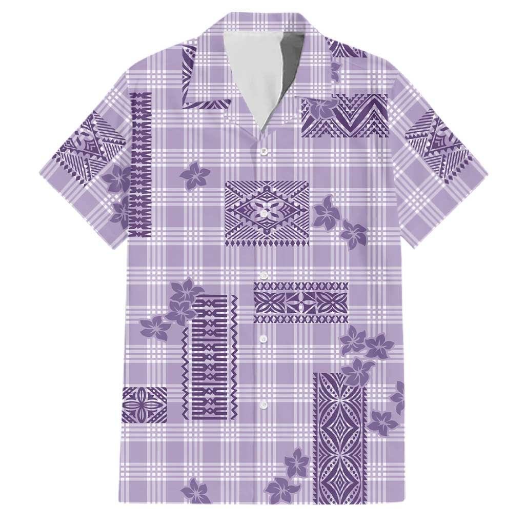 Hawaiian Quilt Tapa On Lilac Palaka Motifs Family Matching Off Shoulder Short Dress and Hawaiian Shirt