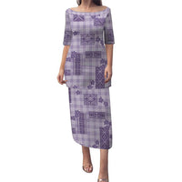Hawaiian Quilt Tapa On Lilac Palaka Motifs Family Matching Puletasi and Hawaiian Shirt