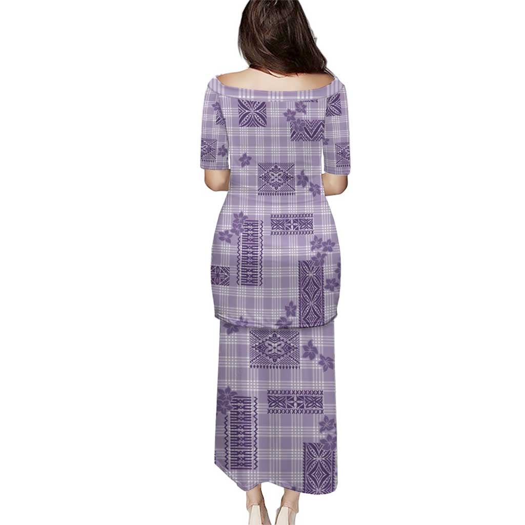 Hawaiian Quilt Tapa On Lilac Palaka Motifs Family Matching Puletasi and Hawaiian Shirt