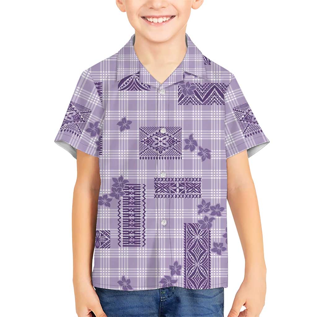 Hawaiian Quilt Tapa On Lilac Palaka Motifs Family Matching Puletasi and Hawaiian Shirt