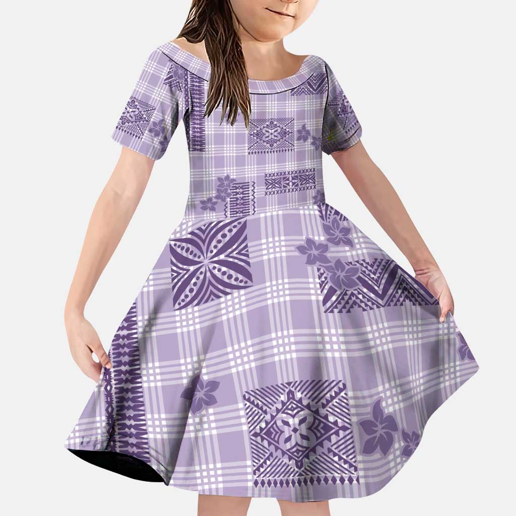 Hawaiian Quilt Tapa On Lilac Palaka Motifs Family Matching Short Sleeve Bodycon Dress and Hawaiian Shirt