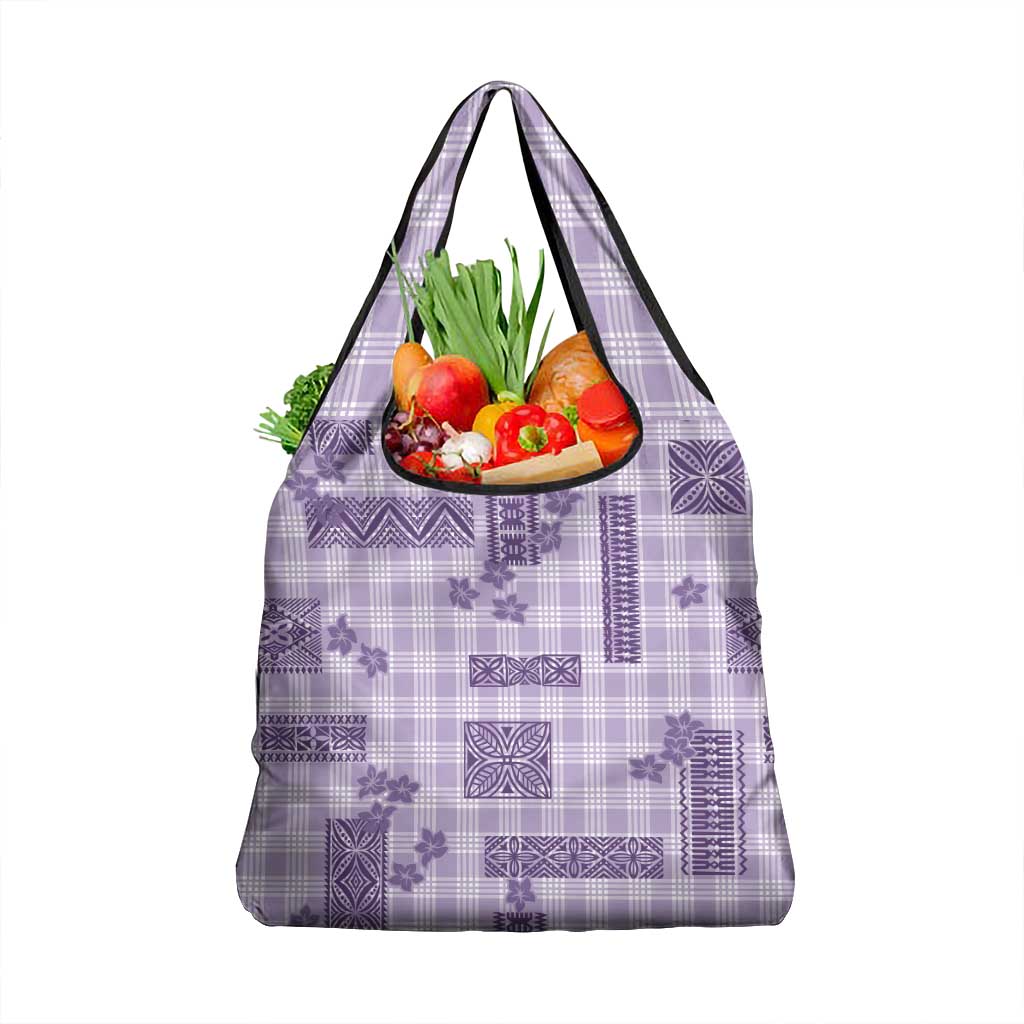 Hawaiian Quilt Tapa On Lilac Palaka Motifs Grocery Bag LT7 1-pack One Size Lilac - Polynesian Pride