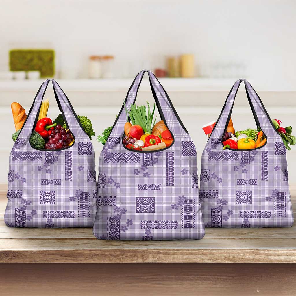 Hawaiian Quilt Tapa On Lilac Palaka Motifs Grocery Bag LT7 3-pack One Size Lilac - Polynesian Pride